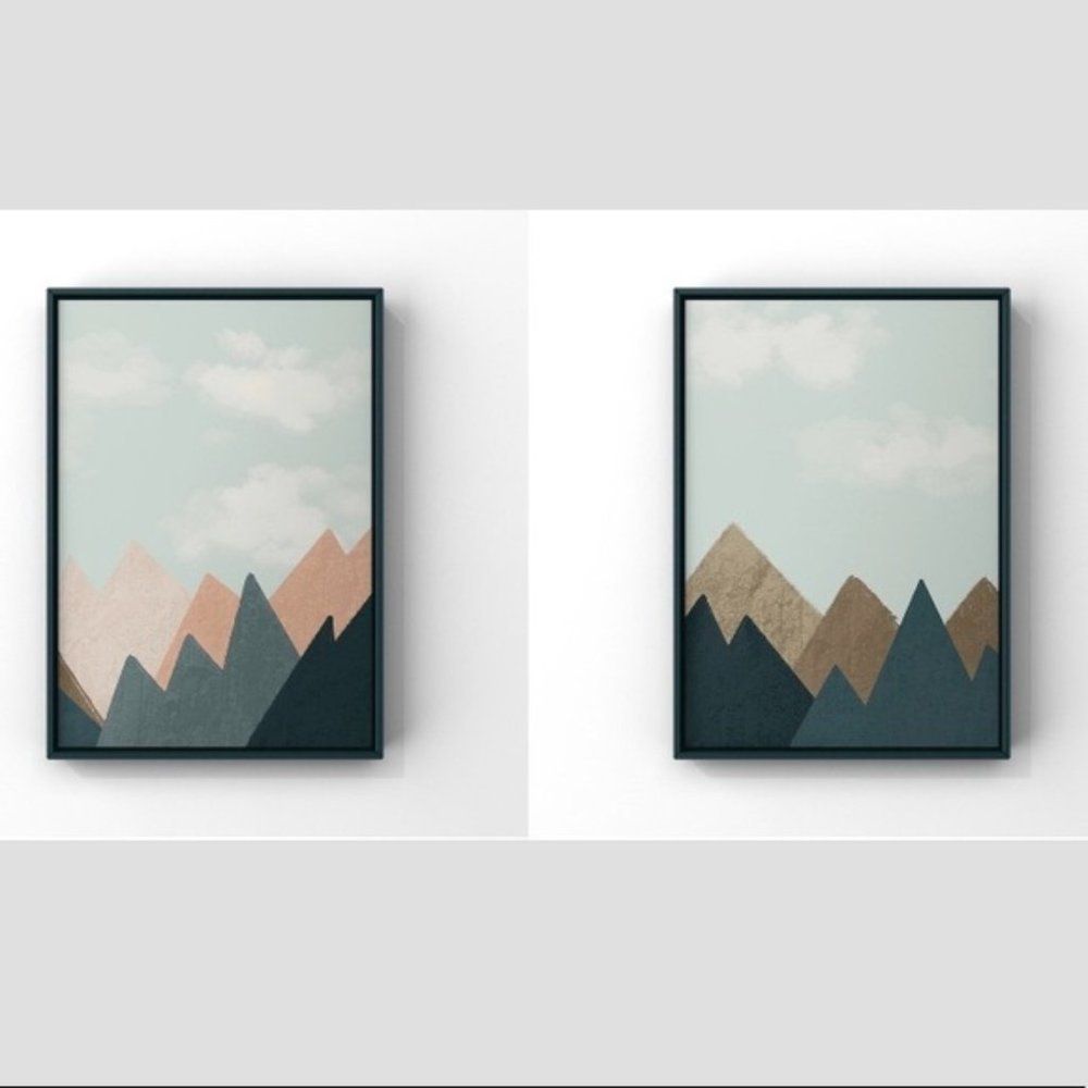 Set of two mountains abstract graphic art print